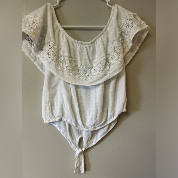 American Rag cropped peasant top with tie front - Picture 4 of 4